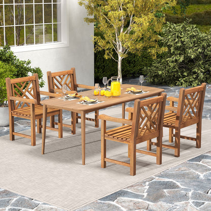 Teak Wood Patio Dining Chair, Slatted Seat Cross-Rhombus Backrest, Natural Patio Dining Chairs at Gallery Canada