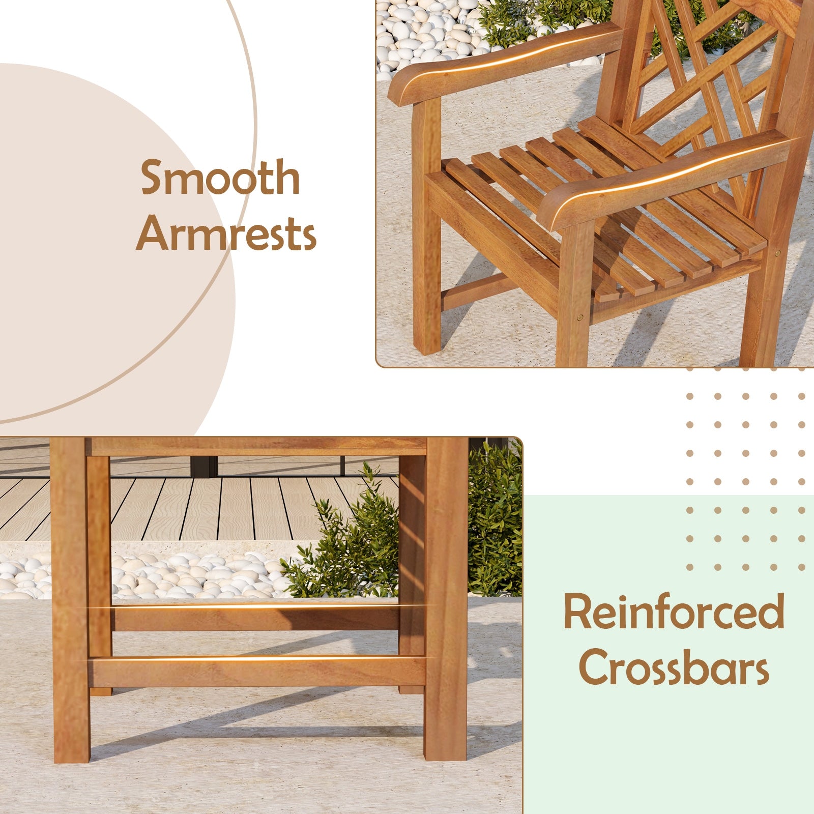 Teak Wood Patio Dining Chair, Slatted Seat Cross-Rhombus Backrest, Natural Patio Dining Chairs at Gallery Canada