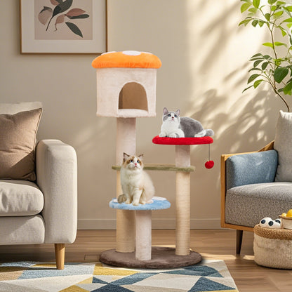Cute Mushroom Cat Tree with Sisal Scratching Posts Top Condo and Padded Platforms, Multicolor Cat Trees Condos & Scratchers at Gallery Canada