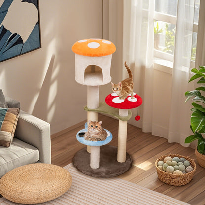 Cute Mushroom Cat Tree with Sisal Scratching Posts Top Condo and Padded Platforms, Multicolor Cat Trees Condos & Scratchers at Gallery Canada