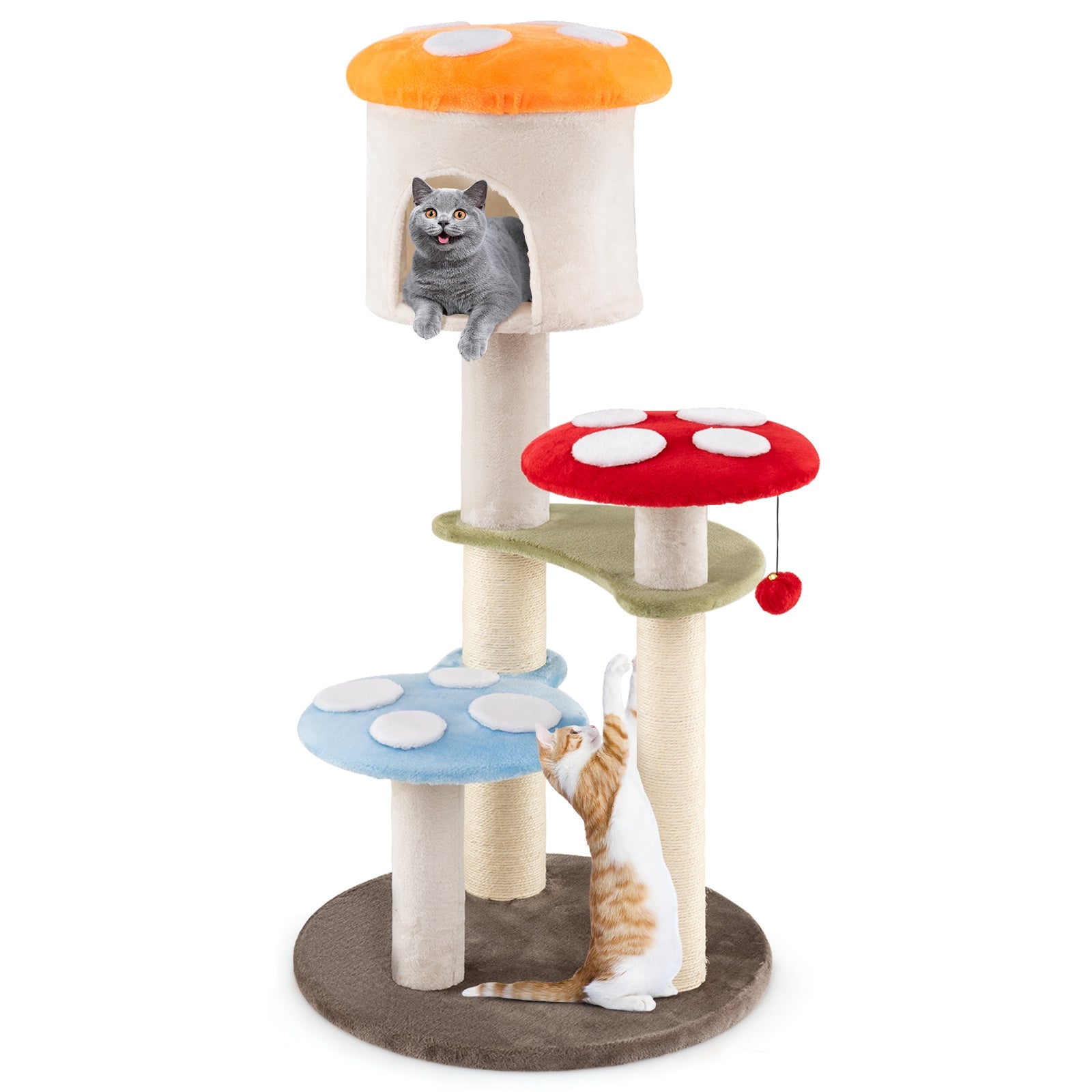 Cute Mushroom Cat Tree with Sisal Scratching Posts Top Condo and Padded Platforms, Multicolor Cat Trees Condos & Scratchers at Gallery Canada