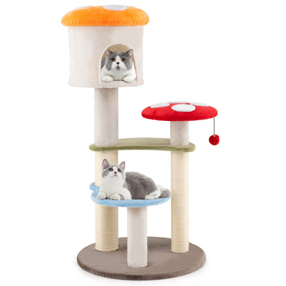Cute Mushroom Cat Tree with Sisal Scratching Posts Top Condo and Padded Platforms, Multicolor Cat Trees Condos & Scratchers at Gallery Canada