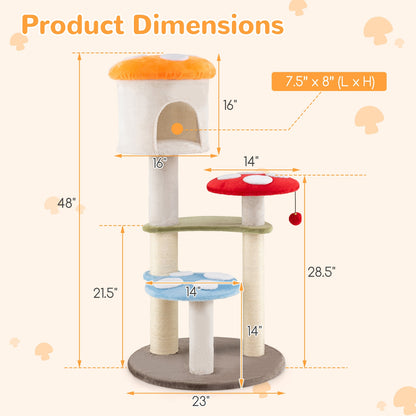 Cute Mushroom Cat Tree with Sisal Scratching Posts Top Condo and Padded Platforms, Multicolor Cat Trees Condos & Scratchers at Gallery Canada