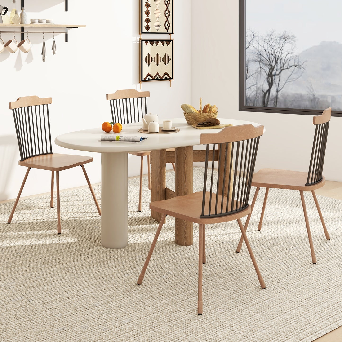 Dining Chair with Spindle Back and Ergonomic Contoured Seat Set of 2, Natural Dining Chairs at Gallery Canada
