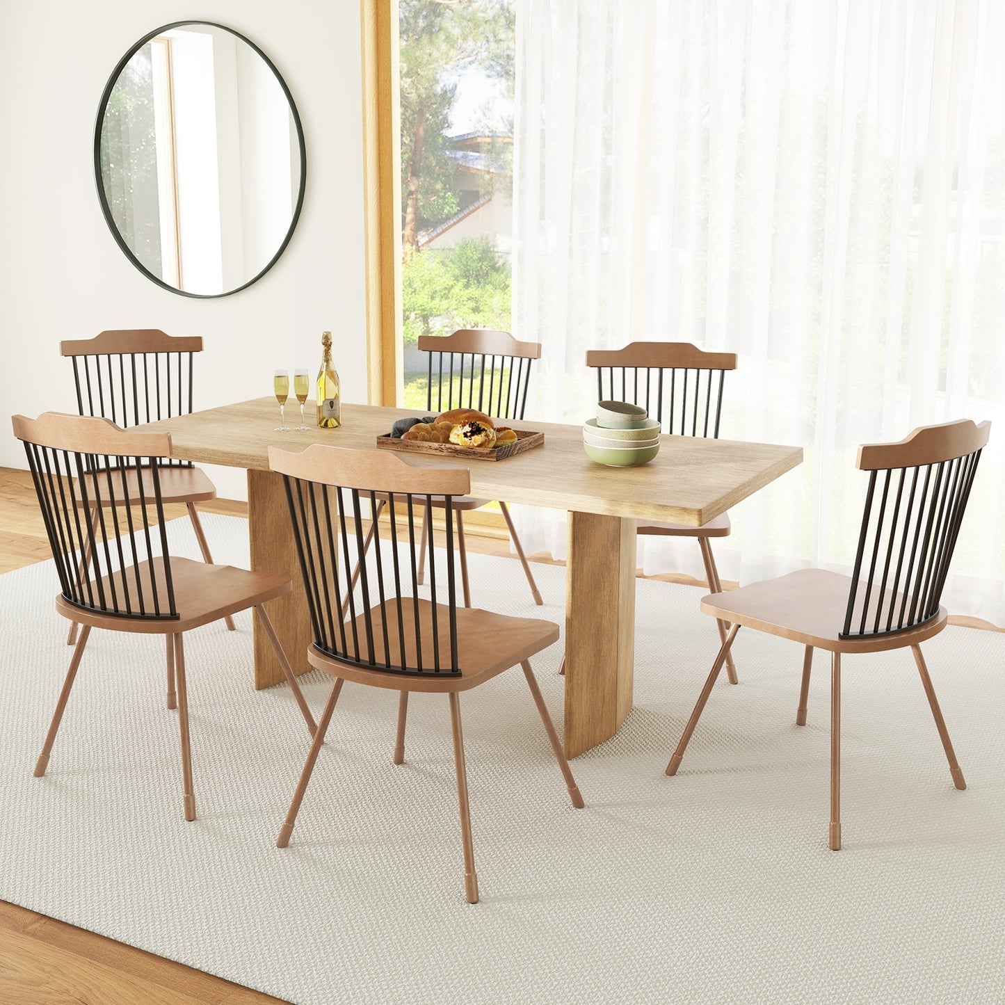 Dining Chair with Spindle Back and Ergonomic Contoured Seat Set of 2, Natural Dining Chairs at Gallery Canada