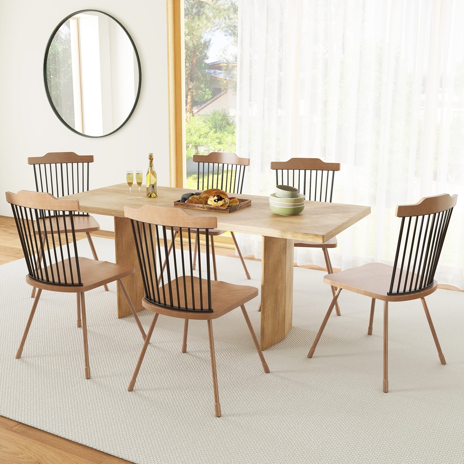 Dining Chair with Spindle Back and Ergonomic Contoured Seat Set of 2, Natural Dining Chairs at Gallery Canada