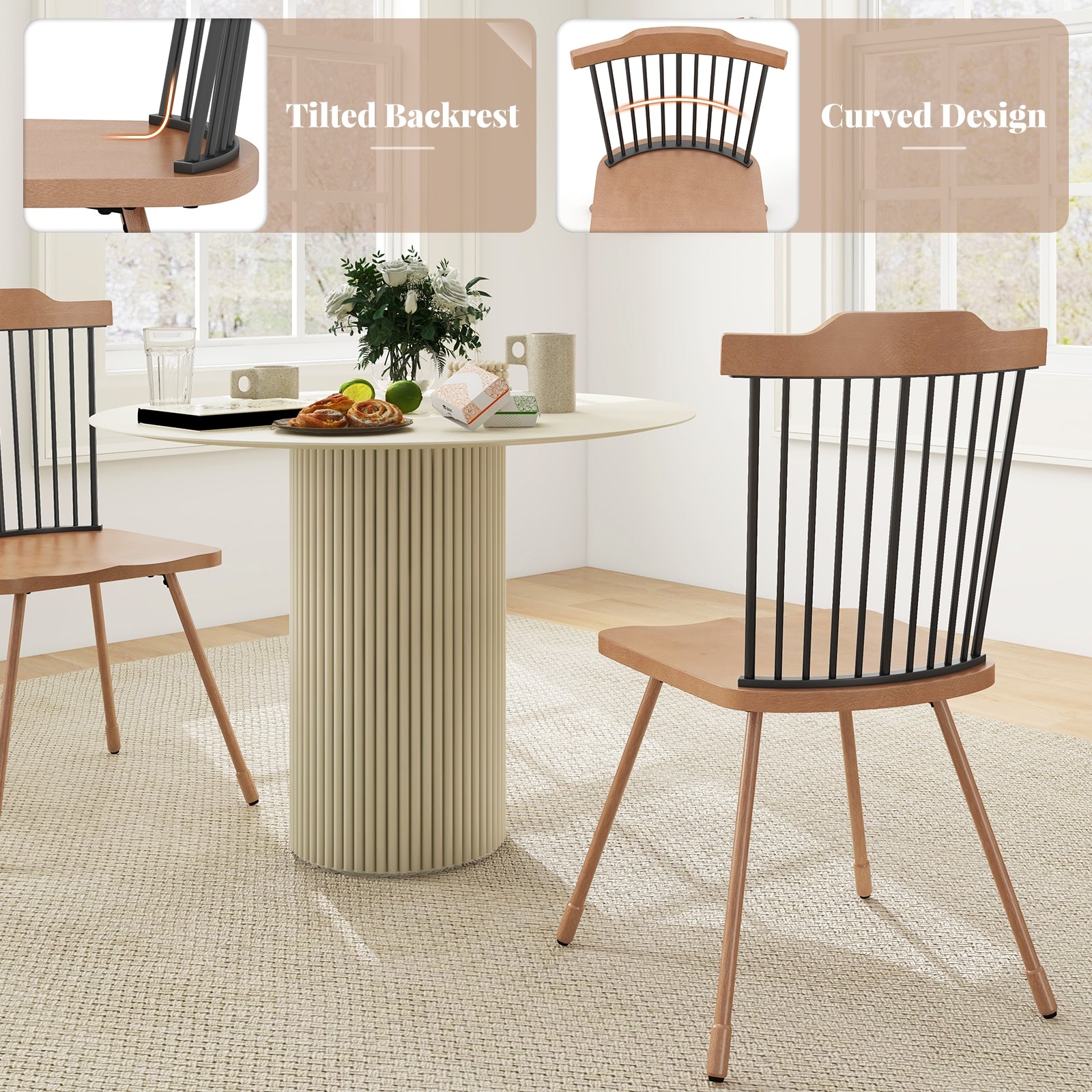 Dining Chair with Spindle Back and Ergonomic Contoured Seat Set of 2, Natural Dining Chairs at Gallery Canada
