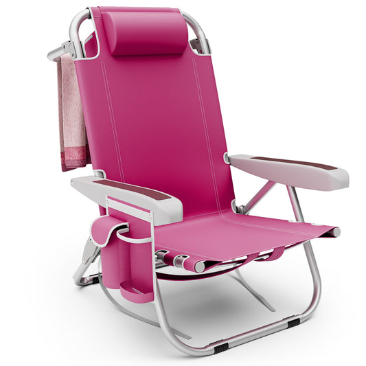 Foldable Beach Chair With Cup Holder, Storage Pockets, Pink Beach & Lawn Chairs Pink at Gallery Canada