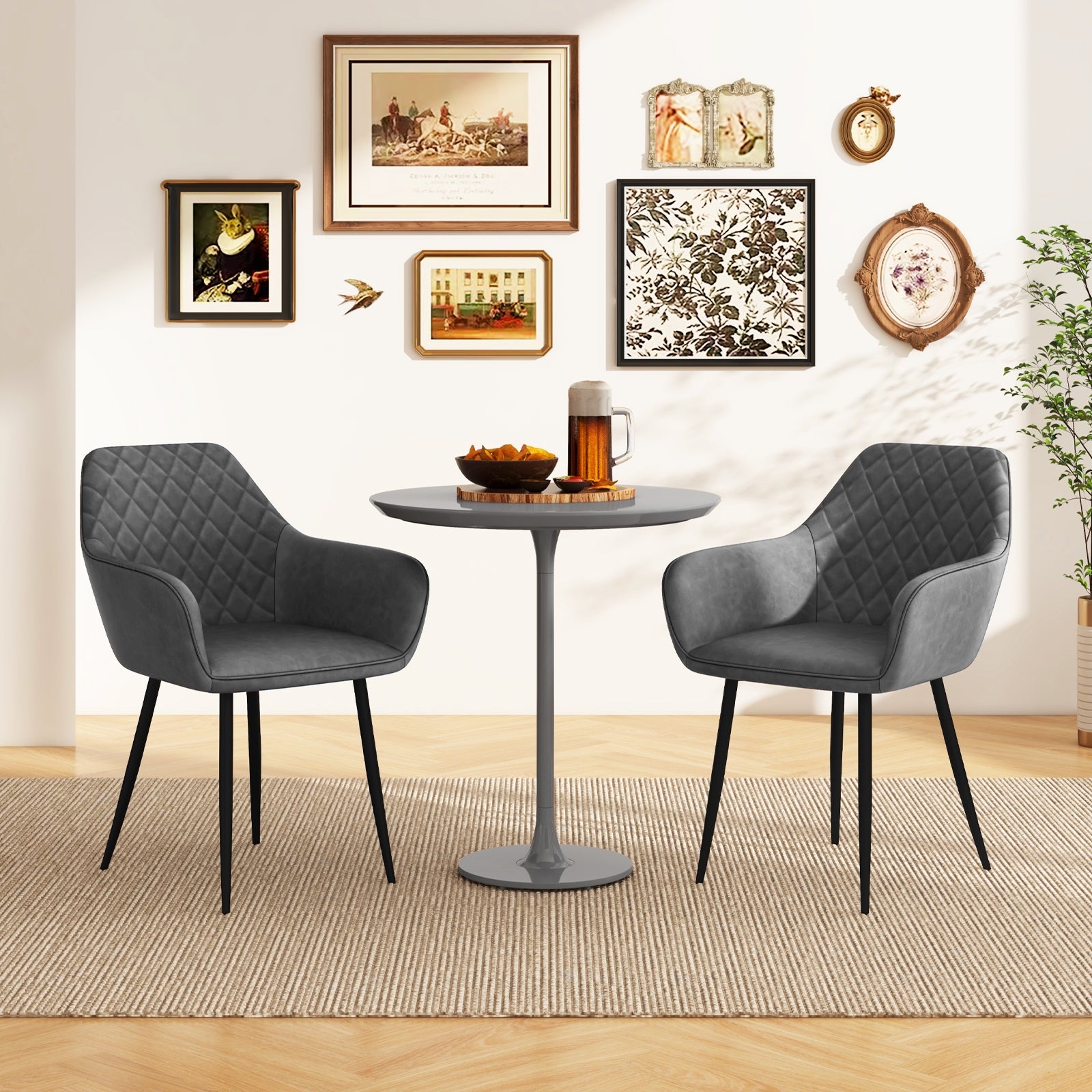 Leisure Dining Chair Set of 2 with Curved Backrest and Wide Seat, Gray Dining Chairs at Gallery Canada