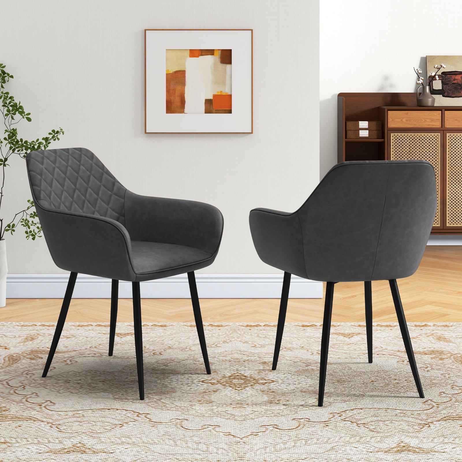 Leisure Dining Chair Set of 2 with Curved Backrest and Wide Seat, Gray Dining Chairs at Gallery Canada