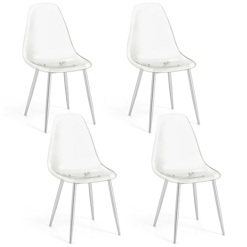 Set of 4 Dining Chairs Modern Plastic Shell Side Chair with Clear Seat and Wood Legs, Silver