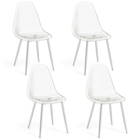 Set Of 4 Dining Chairs, Plastic Shell Side Chair, Clear Seat, Wood Legs, Silver Dining Chairs Silver at Gallery Canada