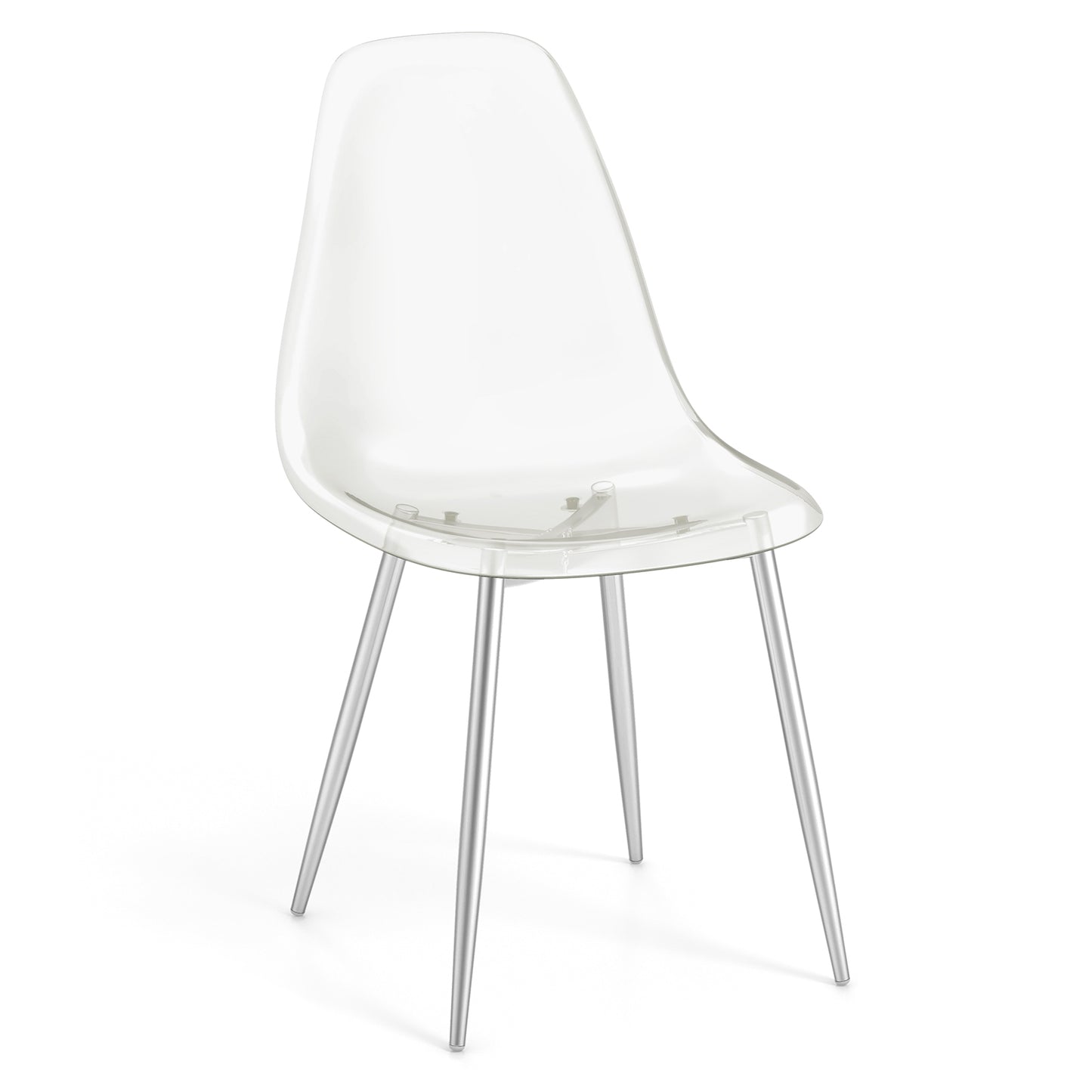 Set of 4 Dining Chairs Modern Plastic Shell Side Chair with Clear Seat and Wood Legs, Silver Dining Chairs at Gallery Canada