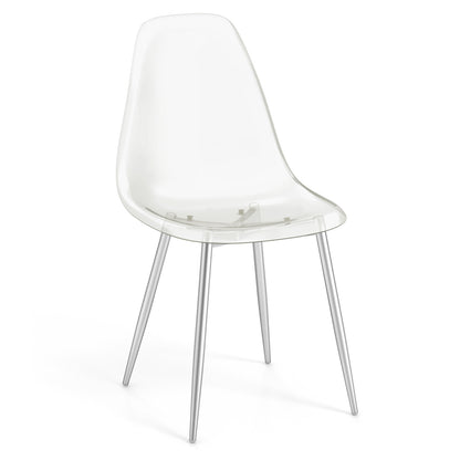 Set of 4 Dining Chairs Modern Plastic Shell Side Chair with Clear Seat and Wood Legs, Silver Dining Chairs at Gallery Canada