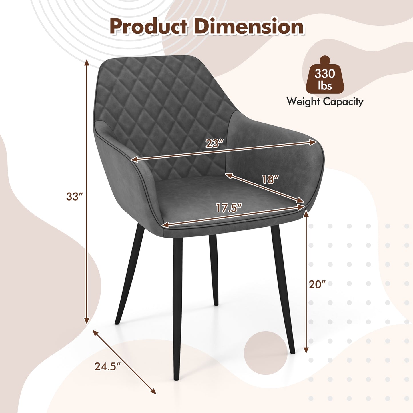 Leisure Dining Chair Set of 2 with Curved Backrest and Wide Seat, Gray Dining Chairs at Gallery Canada