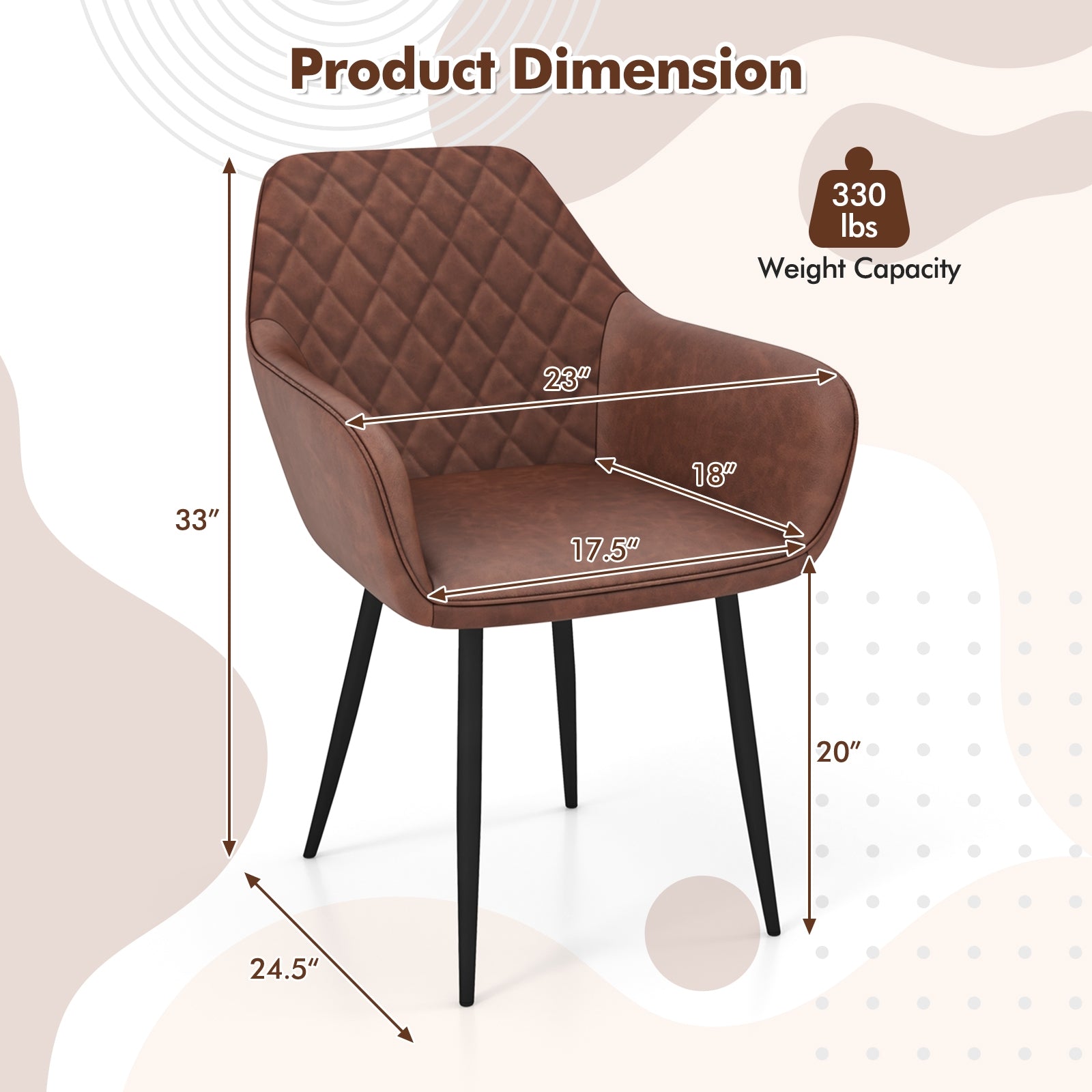 Leisure Dining Chair Set of 2 with Curved Backrest and Wide Seat, Coffee Dining Chairs at Gallery Canada