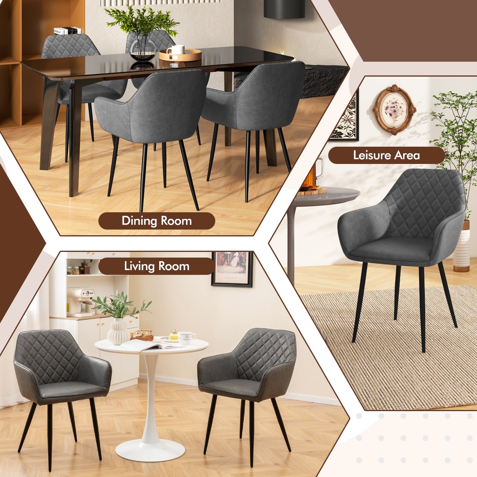 Leisure Dining Chair Set of 2 with Curved Backrest and Wide Seat, Gray Dining Chairs at Gallery Canada