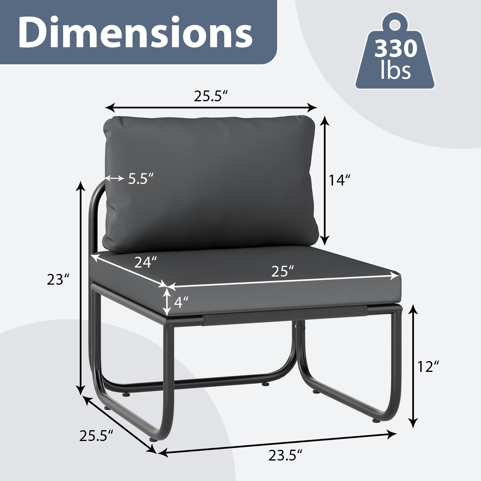 Outdoor Patio Chairs Set of 2 with Removable Cushions and Adjustable Foot Pads, Gray Patio Dining Chairs at Gallery Canada