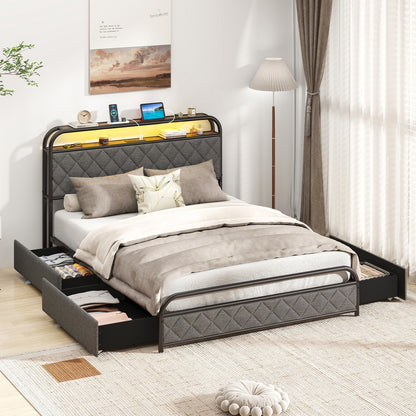 Twin/Full/Queen Size Bed Frame with LED Lights and Charging Station-Full Size, Black Trundle Bed Frame at Gallery Canada