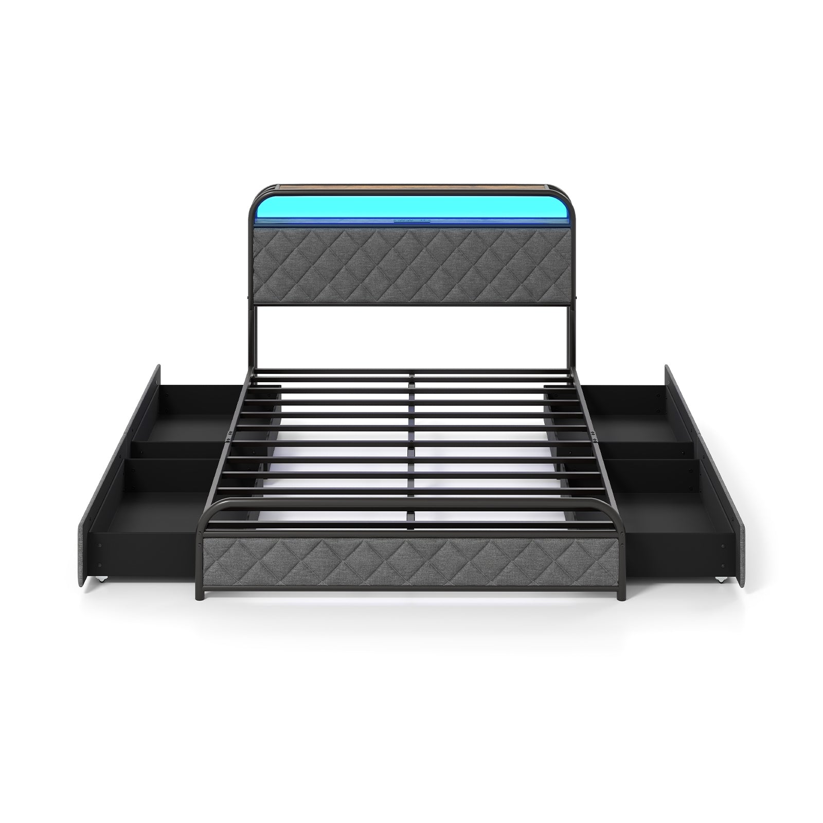 Full Size Bed Frame With LED Lights, Charging Station, Black Trundle Bed Frame at Gallery Canada