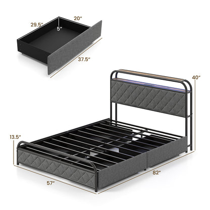 Twin/Full/Queen Size Bed Frame with LED Lights and Charging Station-Full Size, Black Trundle Bed Frame at Gallery Canada