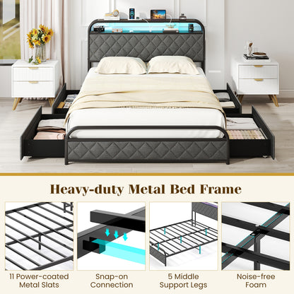 Twin/Full/Queen Size Bed Frame with LED Lights and Charging Station-Full Size, Black Trundle Bed Frame at Gallery Canada