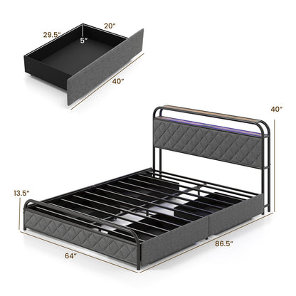 Twin/Full/Queen Size Bed Frame with LED Lights and Charging Station-Queen Size, Black Trundle Bed Frame at Gallery Canada