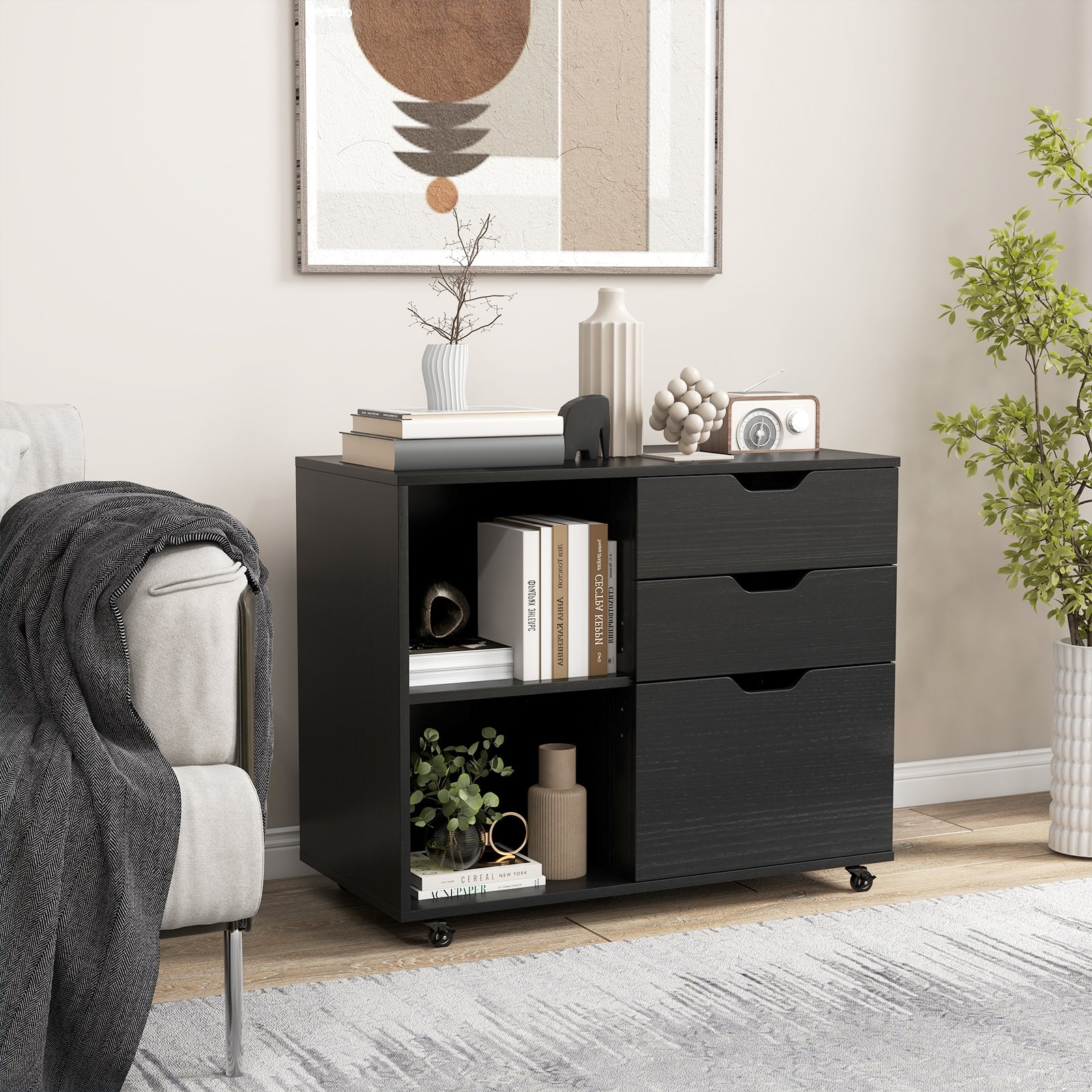 3-Drawer File Cabinet with Adjustable Shelf and Wheels for Letter, Black File Cabinets at Gallery Canada