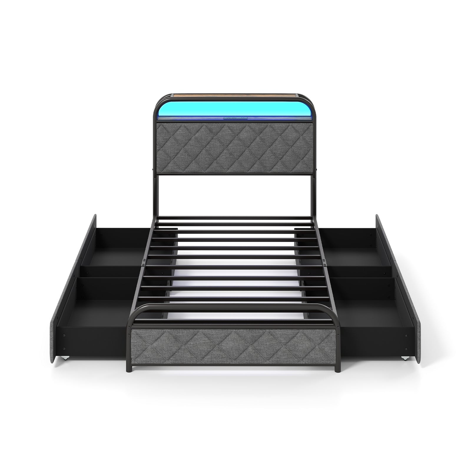 Twin Size Bed Frame With LED Lights, Charging Station, Black Trundle Bed Frame at Gallery Canada