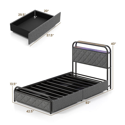 Twin/Full/Queen Size Bed Frame with LED Lights and Charging Station-Twin Size, Black Trundle Bed Frame at Gallery Canada