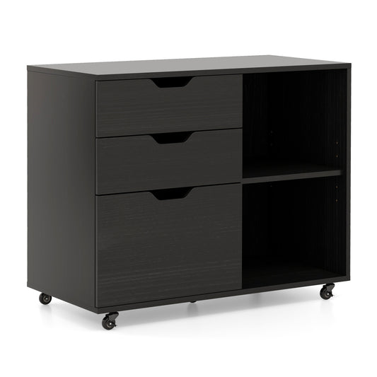 3-Drawer File Cabinet with Adjustable Shelf and Wheels for Letter, Black File Cabinets Black at Gallery Canada