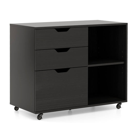 3-Drawer File Cabinet, Adjustable Shelf, Wheels, Letter Size, Black File Cabinets Black at Gallery Canada