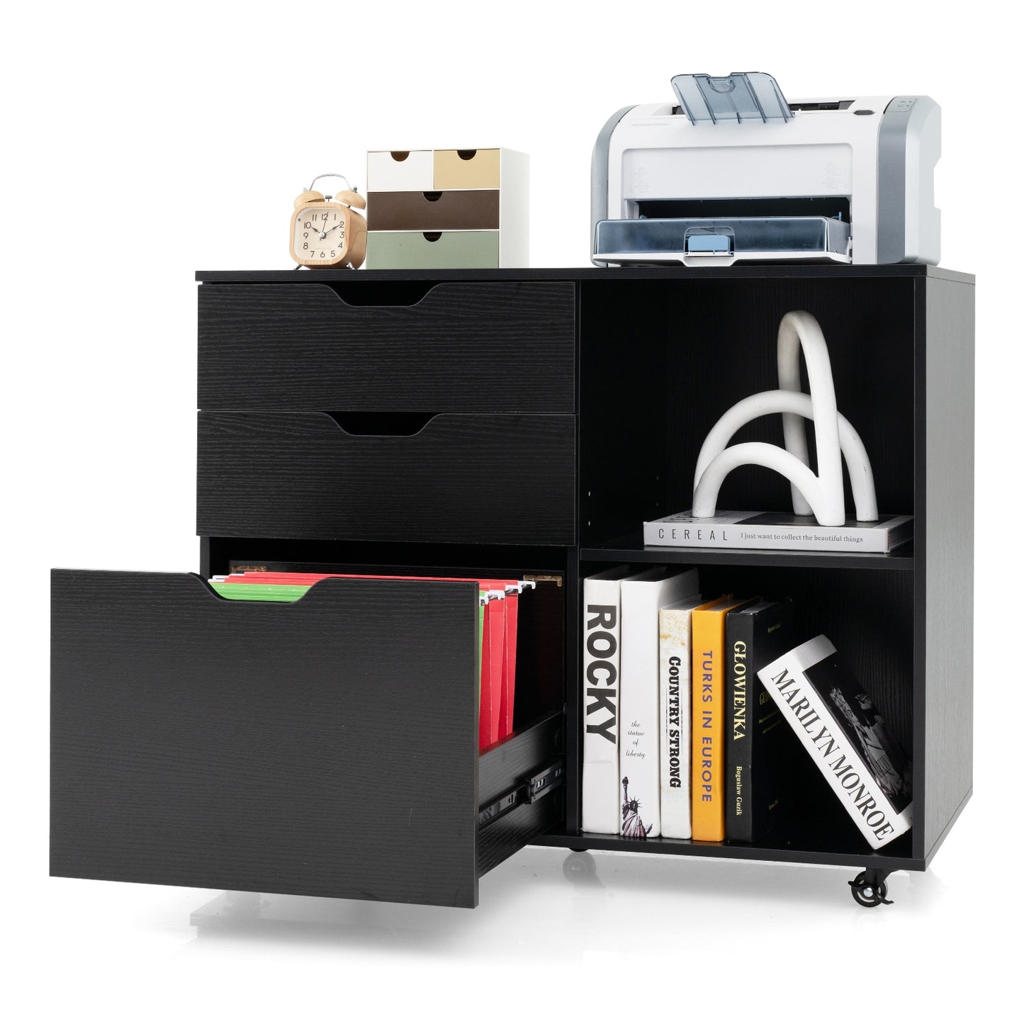 3-Drawer File Cabinet with Adjustable Shelf and Wheels for Letter, Black File Cabinets at Gallery Canada