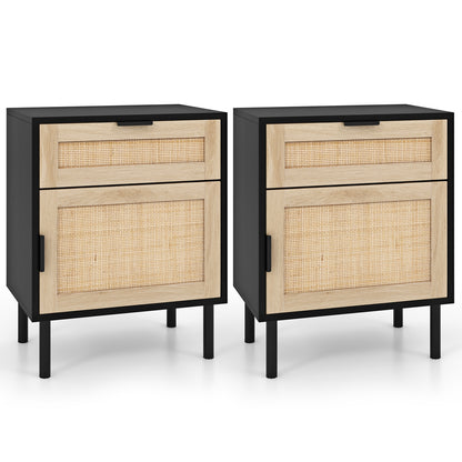 Rattan Nightstand Set, 2 Drawer Cabinet, Black Nightstands at Gallery Canada