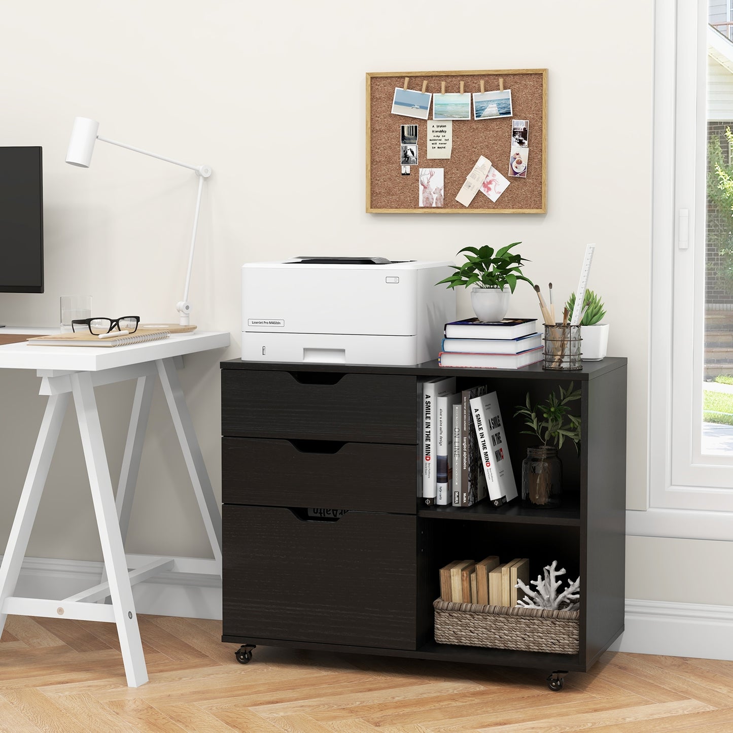 3-Drawer File Cabinet with Adjustable Shelf and Wheels for Letter, Black File Cabinets at Gallery Canada