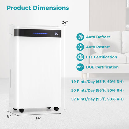 4500 Sq. Ft 57 Pint Dehumidifier for Home and Basement, White Dehumidifiers at Gallery Canada