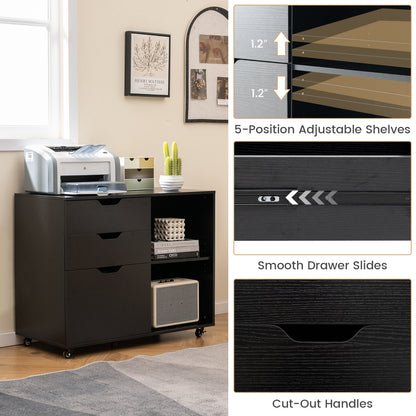 3-Drawer File Cabinet with Adjustable Shelf and Wheels for Letter, Black File Cabinets at Gallery Canada