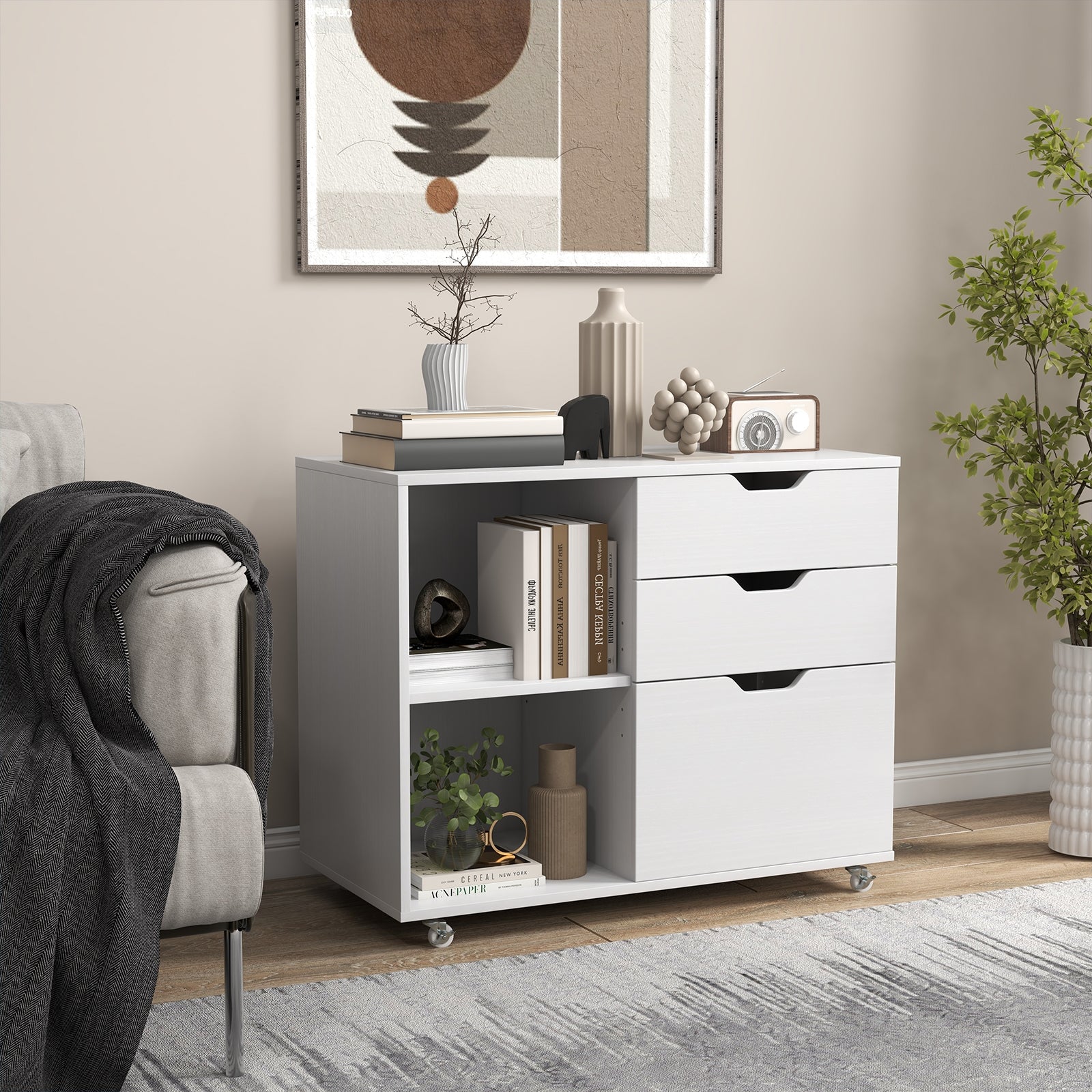 3-Drawer File Cabinet with Adjustable Shelf and Wheels for Letter, White File Cabinets at Gallery Canada
