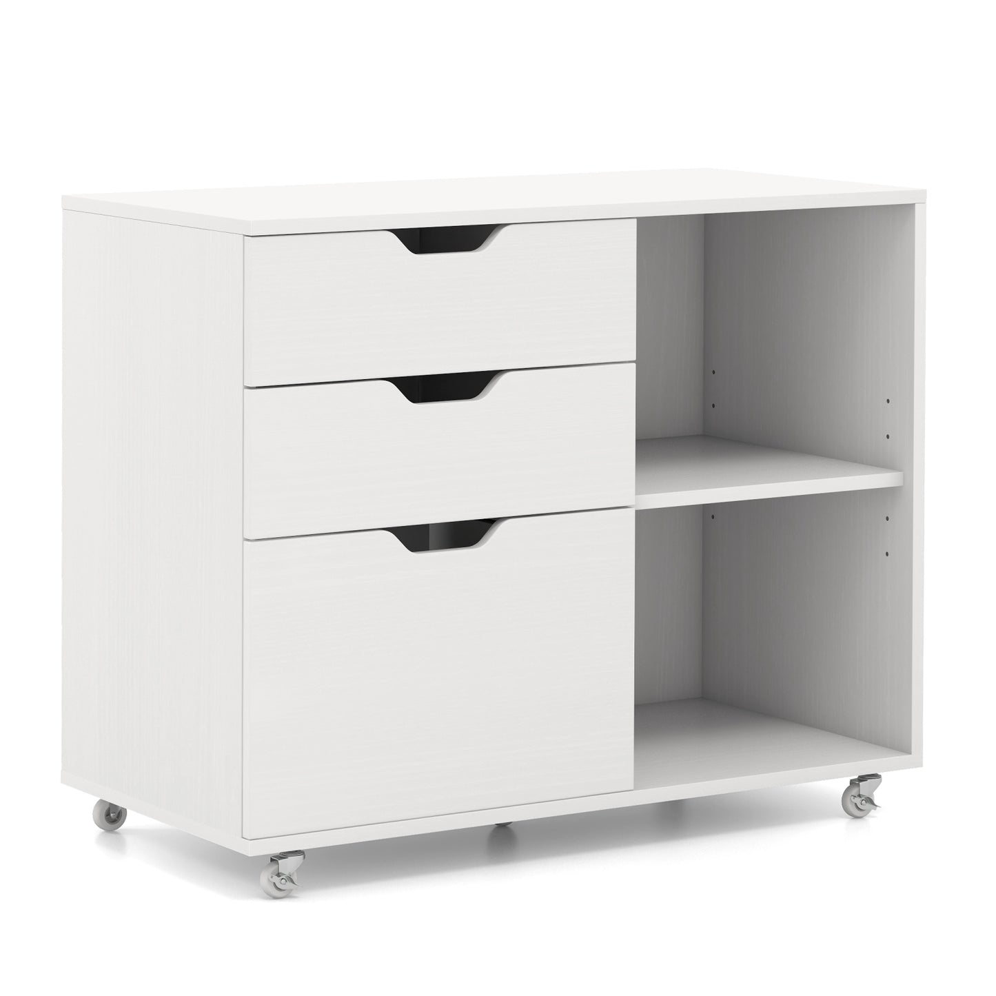Armoire de classement à 3 tiroirs, étagère réglable, roulettes, format lettre, blanc
