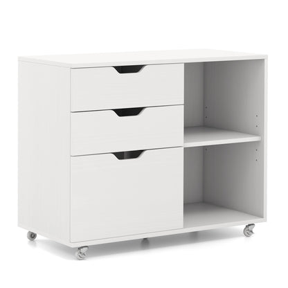 Armoire de classement à 3 tiroirs, étagère réglable, roulettes, format lettre, blanc