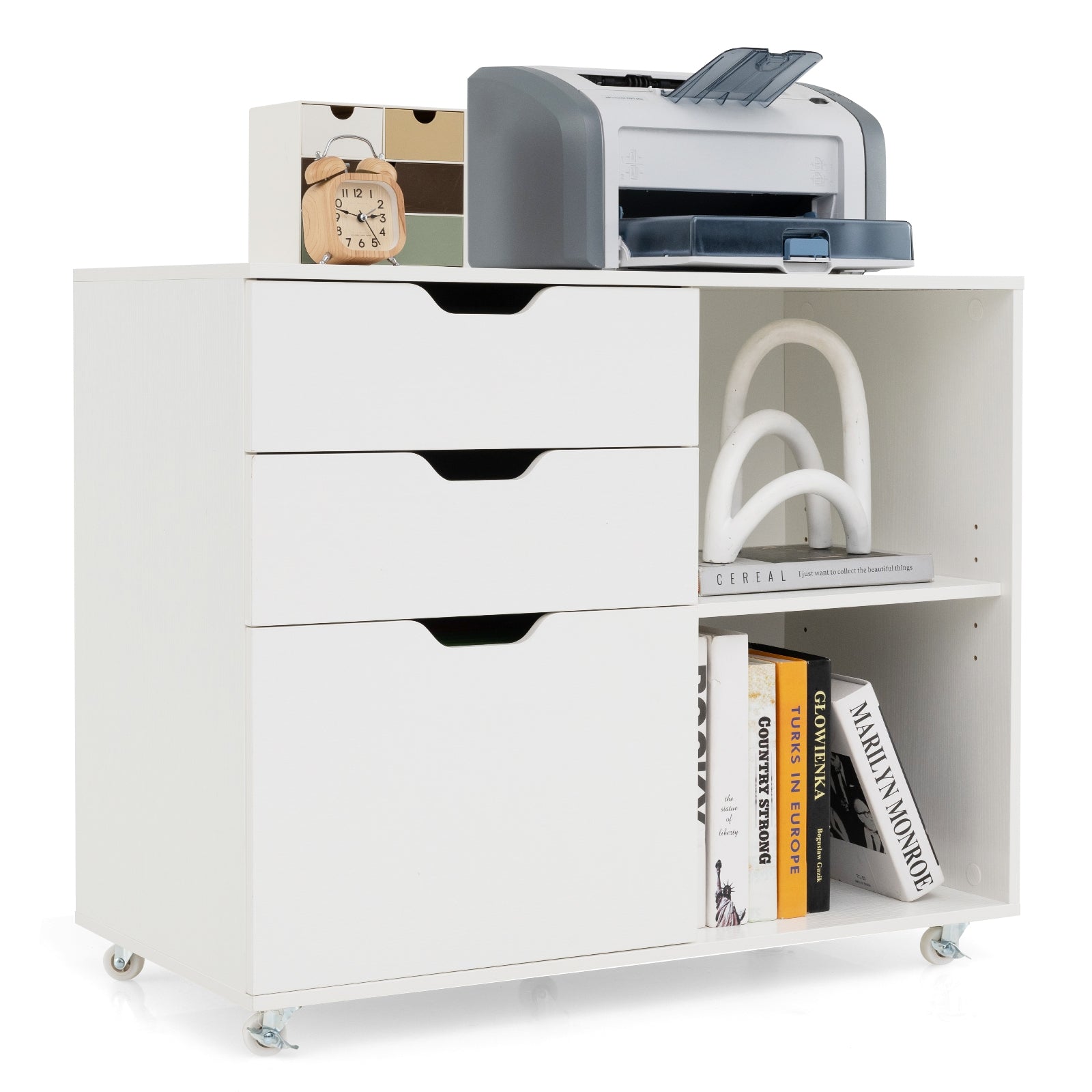 3-Drawer File Cabinet with Adjustable Shelf and Wheels for Letter, White File Cabinets at Gallery Canada