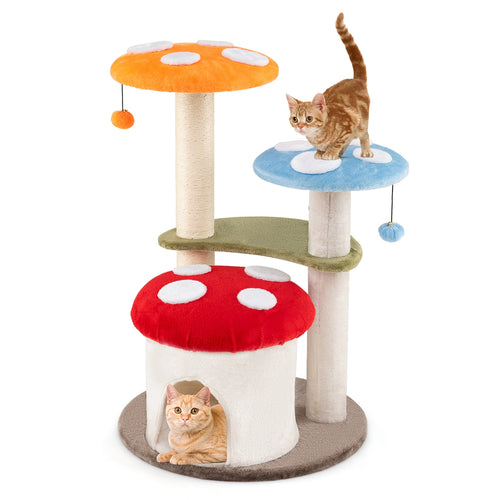 35 Inch Tall Cat Tower with Sisal Scratching Posts Cat Condo and Padded Platforms, Multicolor