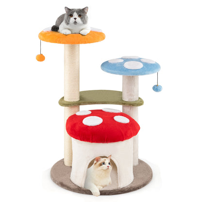 35 Inch Tall Cat Tower with Sisal Scratching Posts Cat Condo and Padded Platforms, Multicolor Cat Trees Condos & Scratchers at Gallery Canada