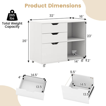 3-Drawer File Cabinet with Adjustable Shelf and Wheels for Letter, White File Cabinets at Gallery Canada