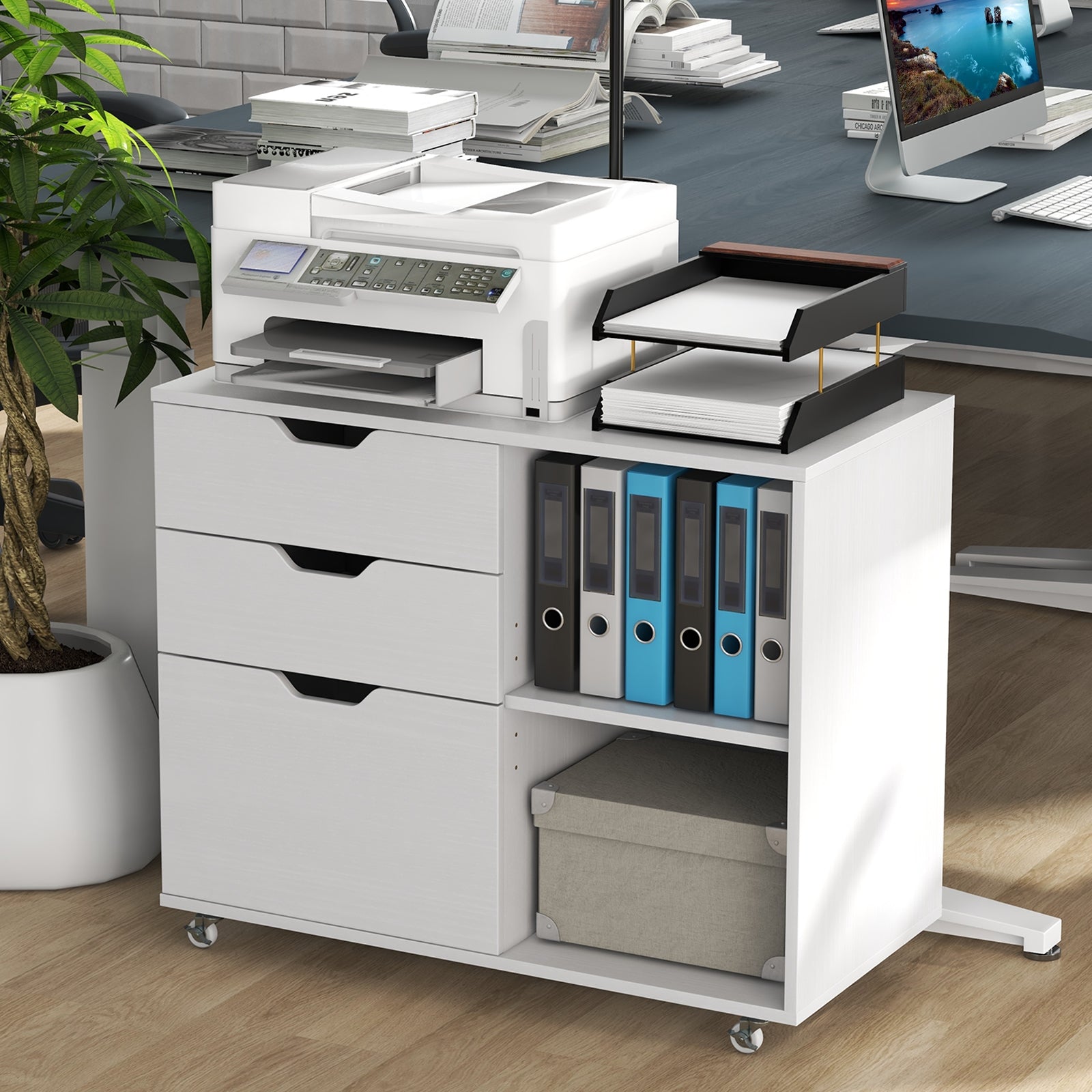 3-Drawer File Cabinet with Adjustable Shelf and Wheels for Letter, White File Cabinets at Gallery Canada