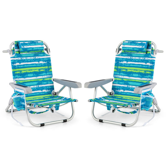 Foldable Beach Chair, Set of 2, Cup Holder, Storage Pockets, Green Beach & Lawn Chairs Green at Gallery Canada