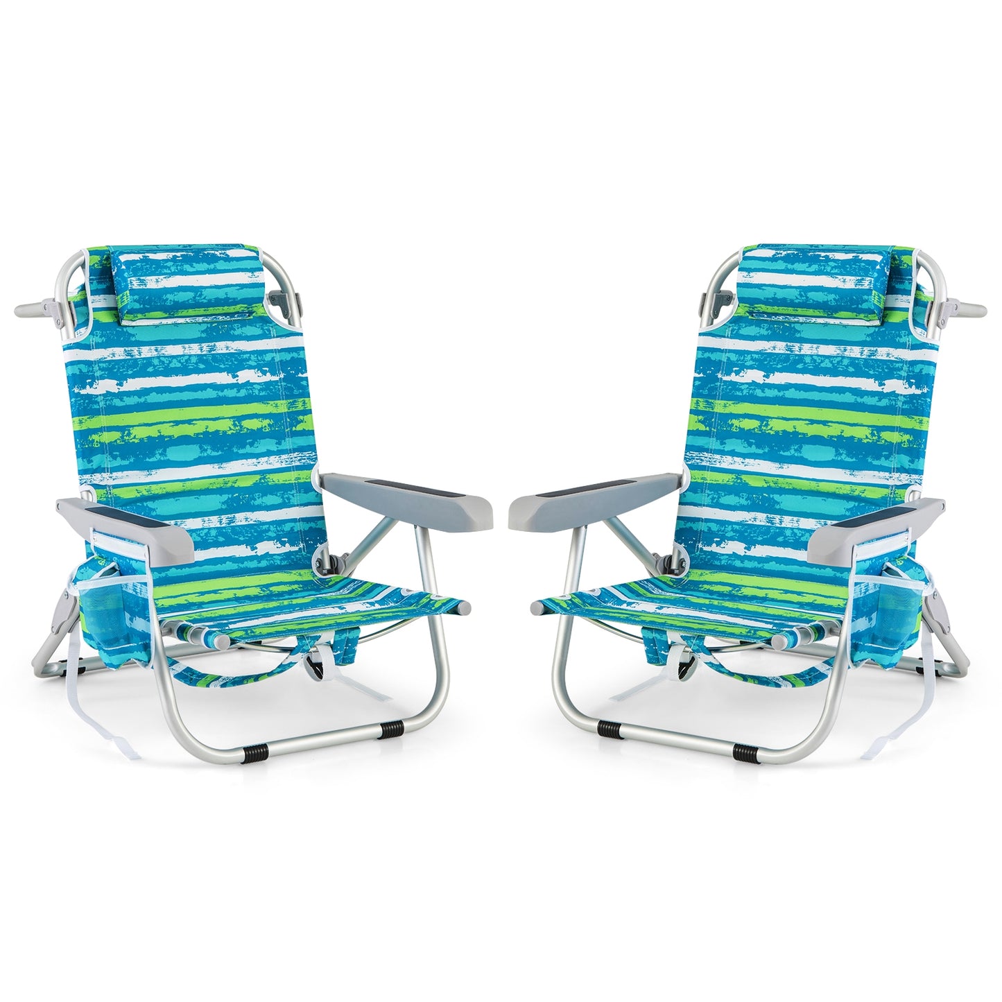 Foldable Beach Chair, Set of 2, Cup Holder, Storage Pockets, Green Beach & Lawn Chairs Green at Gallery Canada