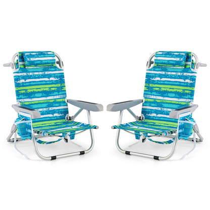 Foldable Beach Chair, Set of 2, Cup Holder, Storage Pockets, Green Beach & Lawn Chairs Green at Gallery Canada
