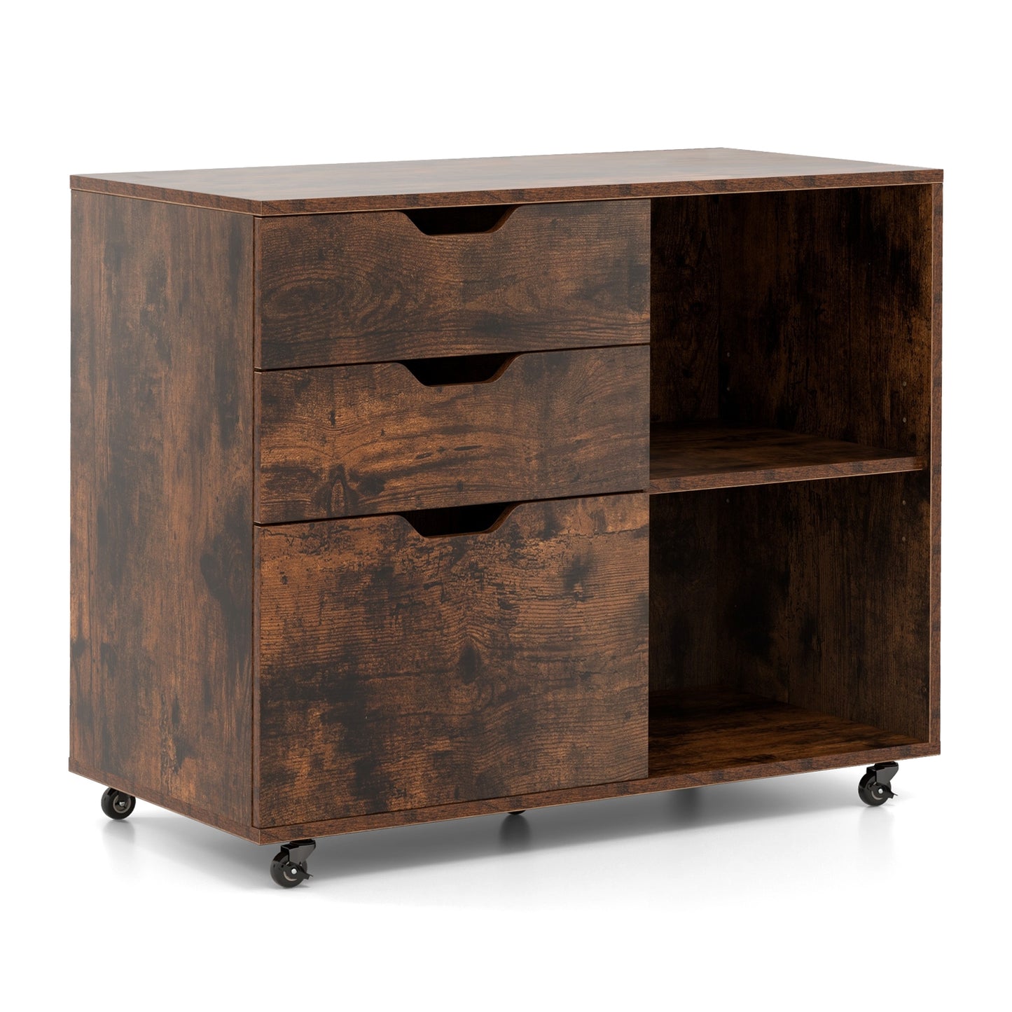 Armoire de classement à 3 tiroirs, Étagère réglable, Roulettes, Format lettre, Brun rustique