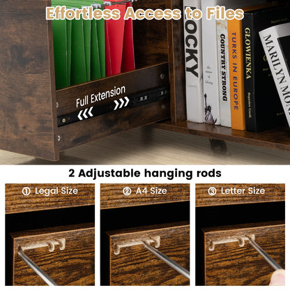 3-Drawer File Cabinet with Adjustable Shelf and Wheels for Letter, Rustic Brown File Cabinets at Gallery Canada